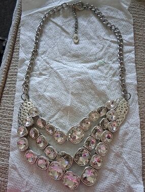 Silver-Tone Multi Row Crystal Statement Necklace